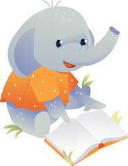 Elephant Reading Book On Grass