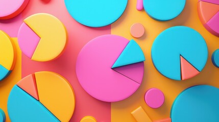 Abstract design of pie charts and graphs with bright colors.