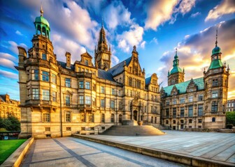 Obraz premium Sheffield Town Hall Minimalist Photography: Architectural Elegance, Cityscape, England
