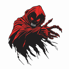 Vector Illustration of a Sinister Figure in Red and Black, Ideal for Halloween and Horror Themes