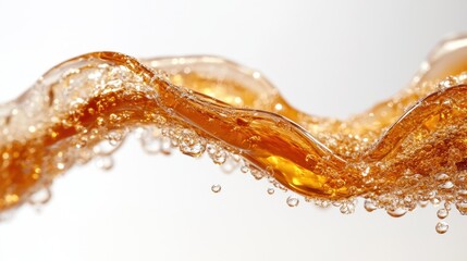 Close-Up View of Sparkling Brown Liquid Splashing with Bubbles