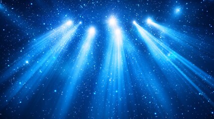 Stage lights shine on backdrop of stars, use for event, show