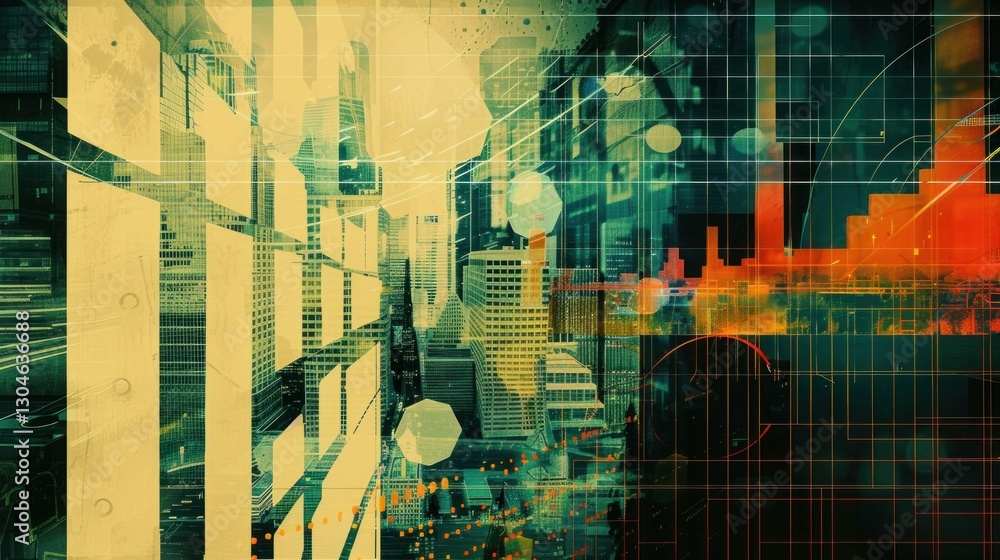 Poster digital collage showing different business charts and graphs.
