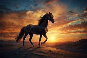 Majestic Apache Stallion in Low Light, Nighttime Desert Landscape