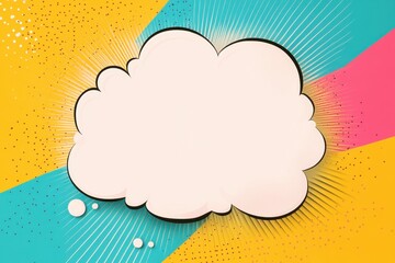 Colorful comic style speech bubble with bright background and dynamic rays, ideal for creative design projects and social media content