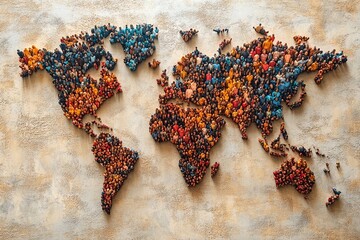 Colorful representation of the world map using miniature figures in an artistic display