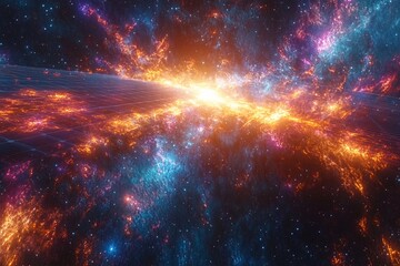 Obraz premium Stunning cosmic explosion with vibrant colors in outer space creating a mesmerizing galactic spectacle