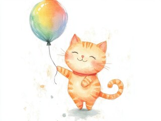 Fototapeta premium A cat is holding a balloon in its mouth