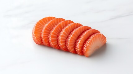 Sliced strawberries on a white marble countertop, natural light, for culinary and healthy eating images