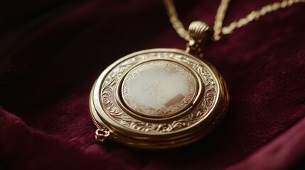 Elegant Vintage Gold Locket Necklace on Rich Velvet Background