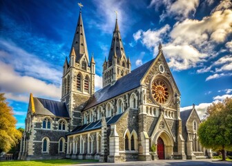 Obraz premium Majestic Christ Church Cathedral, Canterbury, New Zealand - Architectural Stock Photo