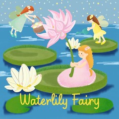 two water lilies and fairies