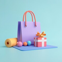 Pastel Shopping Bag with Gift and Accessories