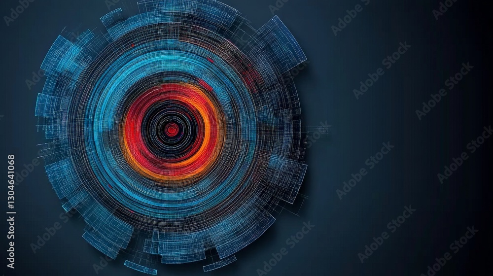Poster abstract circular design with red and blue color scheme on black