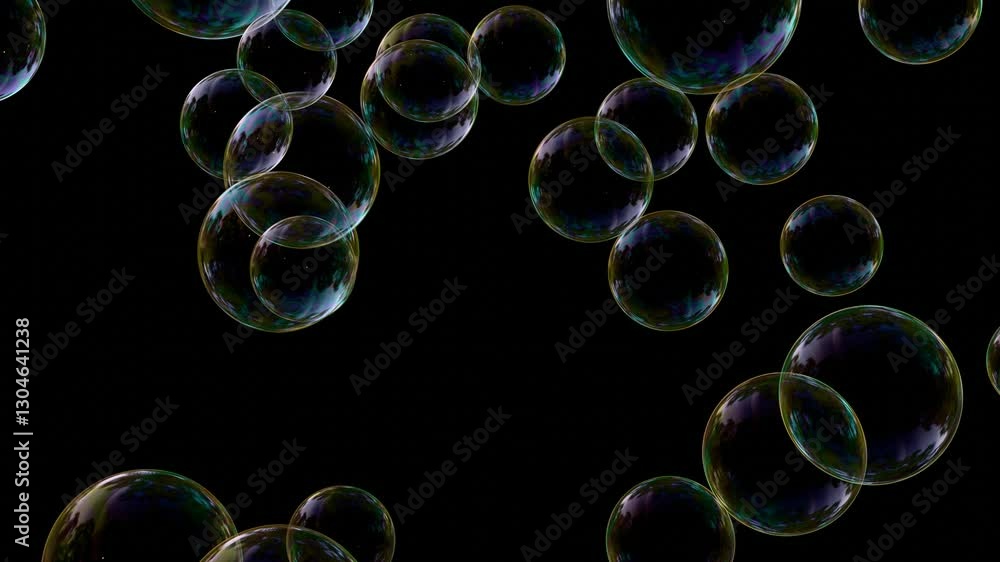 Poster soap bubbles in dark mesmerizing loop animation