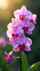 Delicate orchid blooms in vibrant spring garden , color, texture