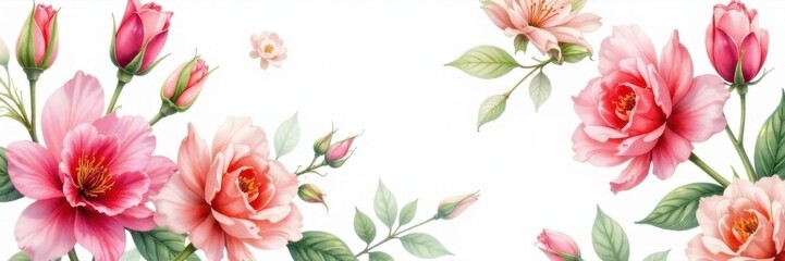 Delicate watercolor roses & lilies, seamlessly repeating on crisp white , flowers, soft, texture