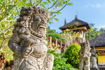 Closeup view of a guardian statue at Hindu Balinese temple