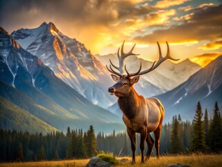 Majestic Elk in Breathtaking Mountain Scenery - Wildlife Photography