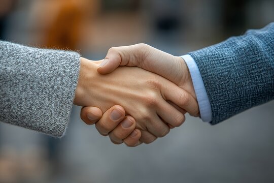 Two adults, one female and one male, Caucasian, shake hands, symbolizing trust and loyalty. A perfect image for National Loyalty Day - Powered by Adobe