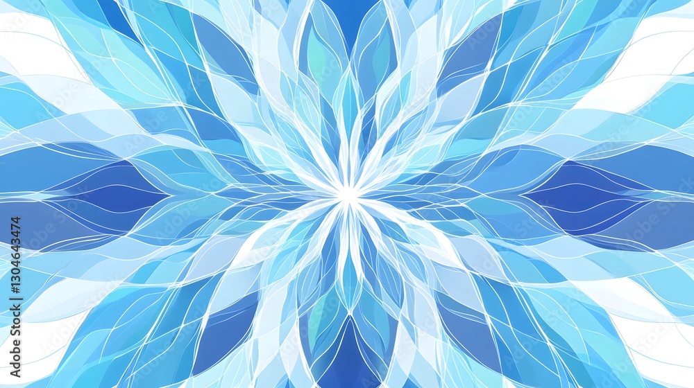 Poster an abstract image of a blue flower. the image has a symmetrical pattern, the petals in a delicate ar