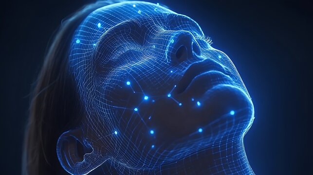 Face Scan Futuristic Data Points on Person