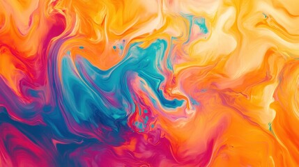 Fototapeta premium A glowing summer background with orange blue and pink swirls abstract brushstrokes mimicking the energy of a sun-soaked festival
