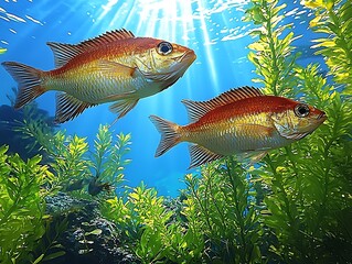 Sunlit Reef Fish Swimming Underwater