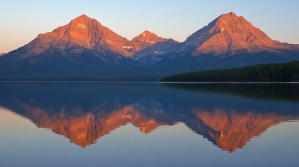 Majestic Mountain Reflection at Dawn in Tranquil Lake Landscape