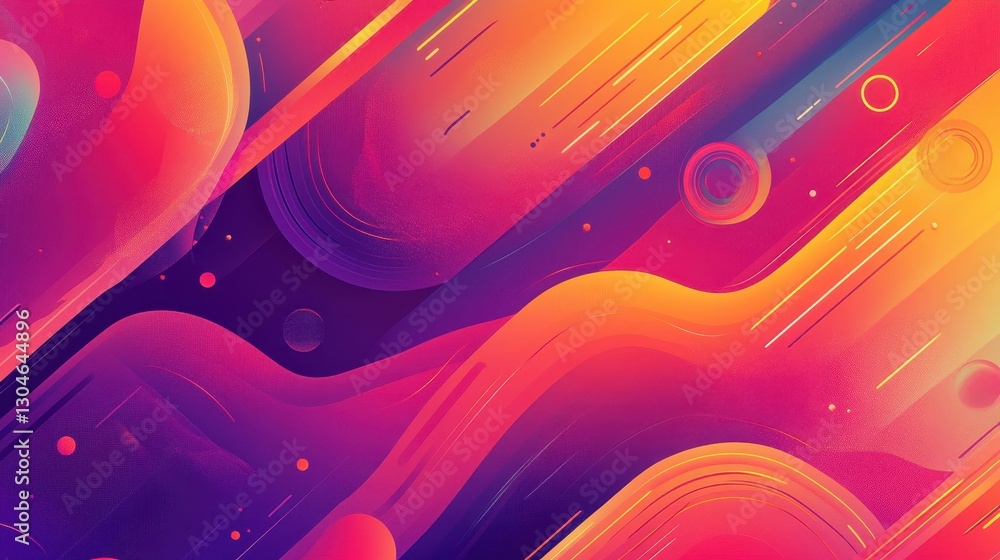 Wall mural abstract retro wallpaper with colorful gradients and glowing neon circular patterns