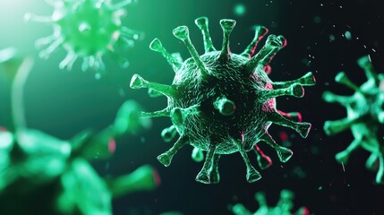 Digital Nightmare of Artificial Viruses in Abstract Conceptual Style with Green and Red Colors