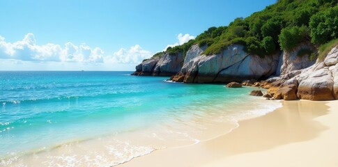 Secluded cove, fine sand, clear water, rocky headland , photography, Sicily, relaxation