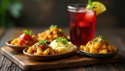 Selection of small spanish tapas dishes, sangria glass , meal, red wine, delicious