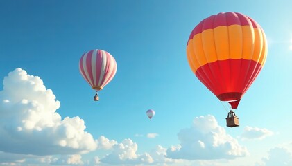Fototapeta premium Colorful luftballons floating in the sky with copy space, flying, toy balloons