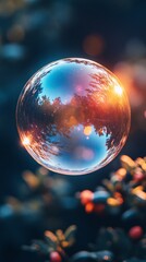 Macro shot of a soap bubble reflecting rainbow colors