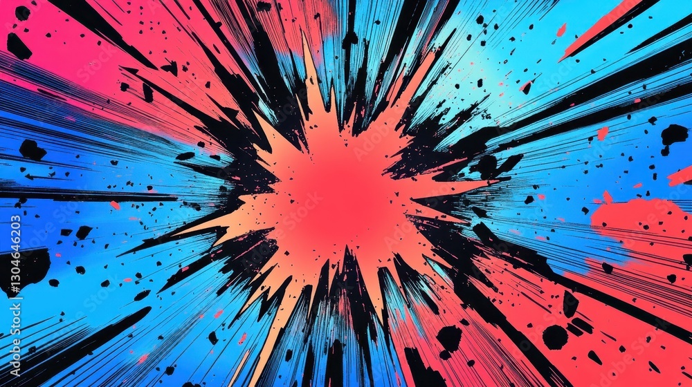 Canvas Prints retro pop-art background with halftones gradients and abstract bursts in neon colors