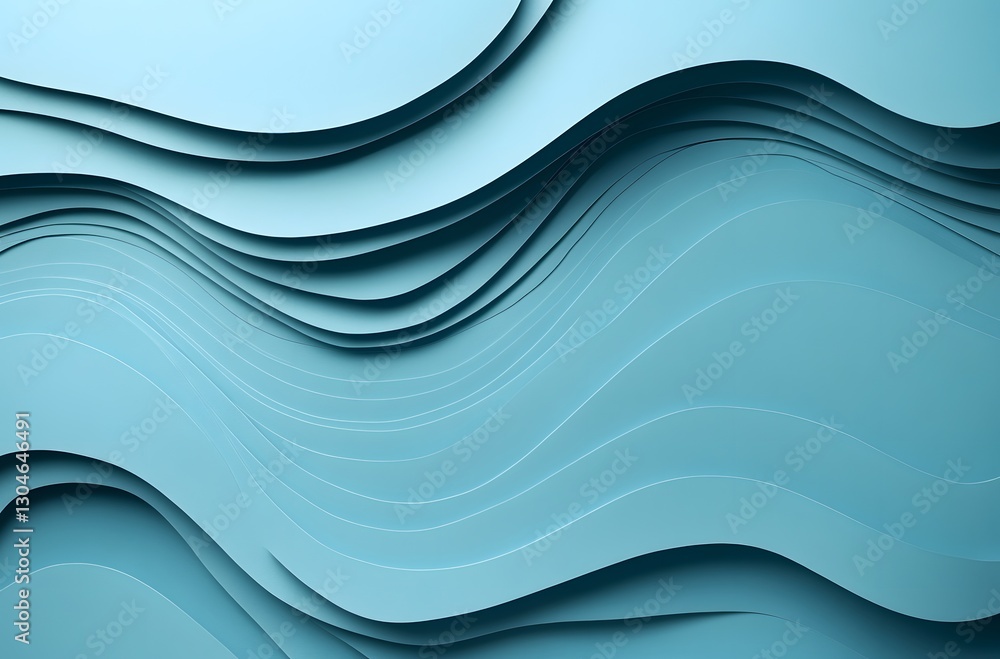 Poster abstract blue wavy layered paper background with smooth shadows and curves. this elegant design crea
