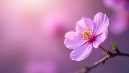 Fototapeta premium Vibrant purple blossom, pastel pink backdrop, shallow depth of field, flowers, pink