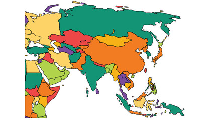 Obraz premium Colorful Asia map isolated on white background. for website layouts, background, education, precise, customizable, Travel worldwide, earth geography, political, reports.