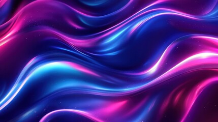Obraz premium Energy backdrop with neon light waves and glowing digital reflections in blue and violet