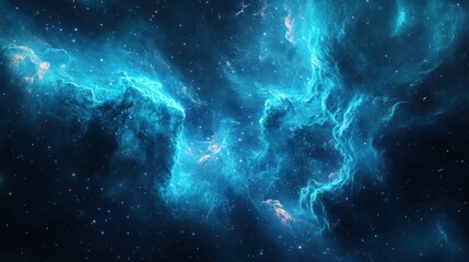 Obraz premium Futuristic cosmic backdrop with radiant blue and turquoise nebula clouds and glowing dust
