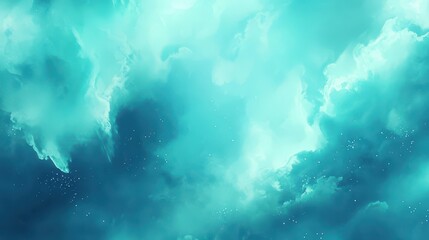 Fototapeta premium Dreamy sci-fi nebula backdrop with glowing teal and blue clouds and radiant ethereal energy