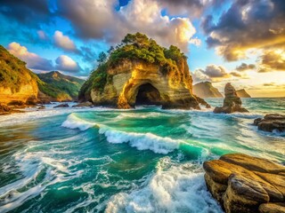 Majestic Ocean View: Dramatic Coastal Rock Formation at Tunnels Beach