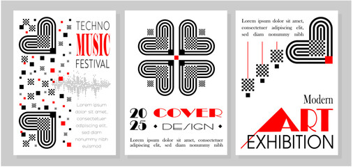 Modern Geometric Brochure Template, Abstrac line shape, Modern Art and Festival Cover in black and red color
