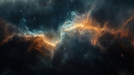 Obraz premium Cosmic backdrop with glowing nebula and shimmering dust particles under cinematic light