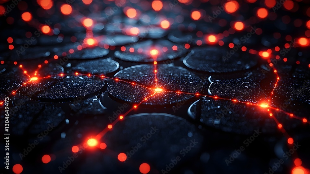 Poster glowing network of interconnected nodes highlighting detected fraud in digital transactions