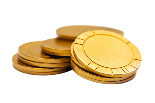 Gold poker chips cut out, kept on white or transparent background