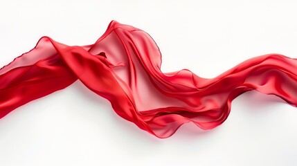 Red Sheer Fabric Wave on White Background