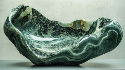 Hand Carved Green Marble Sculpture Bowl