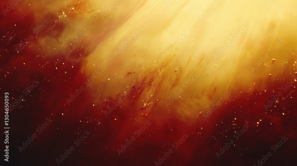 Wall mural cosmic backdrop with golden nebulas dissolving into red gaseous waves